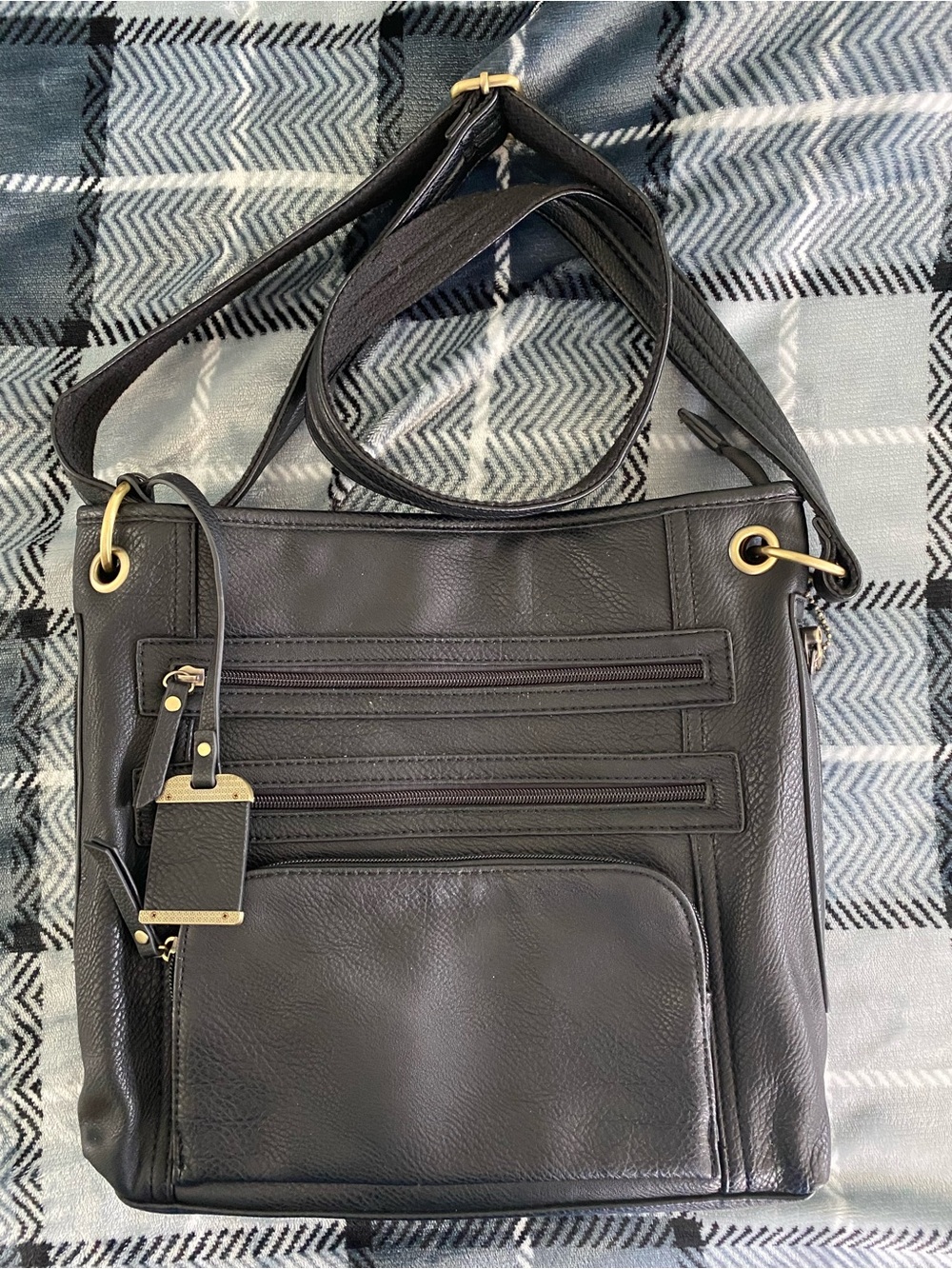Black Conceal Carry Crossbody Bag with Gold Accents